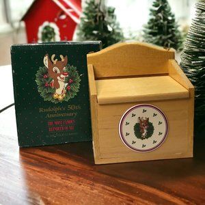 Vtg Rudolph’s 50th Anniversary Good Company Wooden Recipe Box NEW 6in x 7in